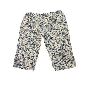 CJ Banks Women's Capri Pants 3X Blue Floral Linen Blend Pull-on Elastic Waist